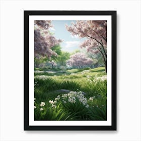 A Peak Into A Vibrant And Lush Park The Vivid Greens Of Spring Foliage Captured In A Soft Blur Add (3) Art Print