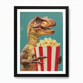 Dinosaur Eating Popcorn Retro Collage 2 Art Print