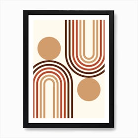 Mid Century Modern Geometric in retro gold brown terracotta (Rainbow and Sun Abstract Design) 6 Art Print