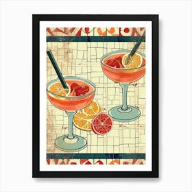 Singapore Sling Cocktail On A Tiled Background Art Print