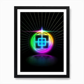 Neon Geometric Glyph in Candy Blue and Pink with Rainbow Sparkle on Black n.0117 Art Print