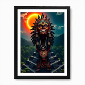 Aztec Head In Sun Eclipse Póster