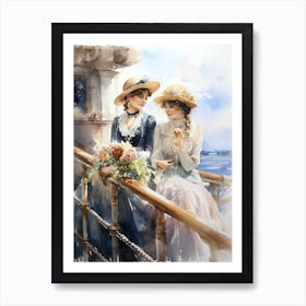 Titanic Ladies On Ship Watercolour 1 Art Print