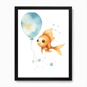 Baby Fish Flying With Ballons, Watercolour Nursery Art 1 Art Print