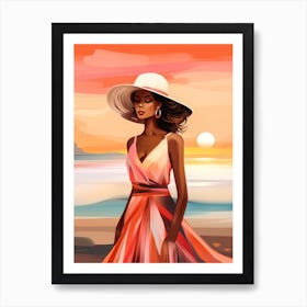 Illustration of an African American woman at the beach 123 Art Print