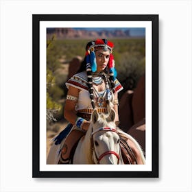 Native American Girl Riding In Front Of Monument Walley Art Print