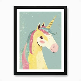 Cute Yellow Blue Pink Storybook Style Unicorn Art Print