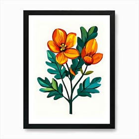 Orange Flowers On A Branch Art Print