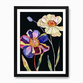 Neon Flowers On Black Ranunculus 4 Art Print