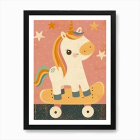 Unicorn On A Skateboard Muted Pastel 2 Art Print