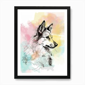 Colourful Finnish Lapphund Dog Line Illustration 1 Art Print