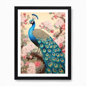 Peacock Animal Drawing In The Style Of Ukiyo E 8 Art Print