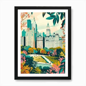 Central Park New York Colourful Silkscreen Illustration 2 Art Print