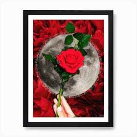 Rose Moon Glitter Collage Red & Grey Art Print
