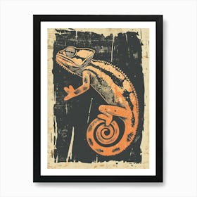 Orange Chameleon Mellers Chameleon Block Print 3 Art Print