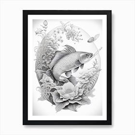 Kujaku Koi Fish Haeckel Style Illustastration Art Print