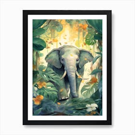 Elephant In The Jungle Watercolour 2 Art Print