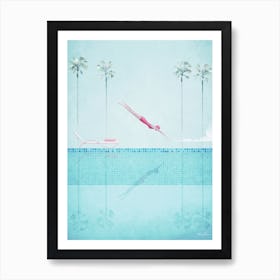 Swimming Pool, Girl Diving Into The Water Art Print