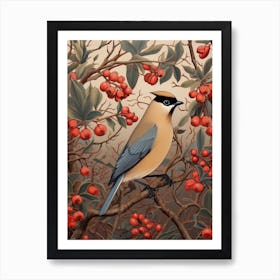 Dark And Moody Botanical Cedar Waxwing 2 Art Print