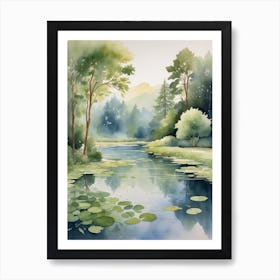 Watercolor Of A River Art Print