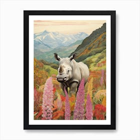 Rhino With Flowers & Plants 14 Art Print
