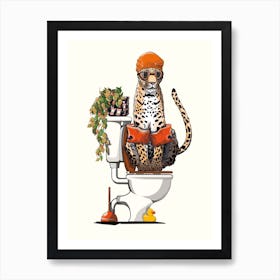 Leopard On The Toilet Art Print