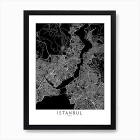 Istanbul Black And White Map Art Print