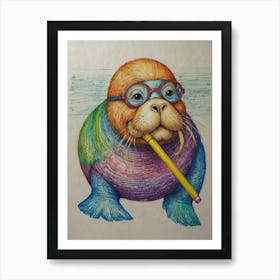 Seal With A Pencil Art Print