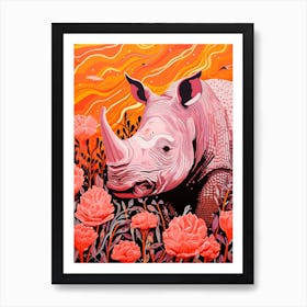 Floral Orange & Pink Abstract Rhino 2 Art Print