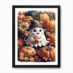 Ghost In Pumpkins Art Print