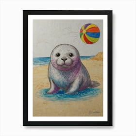 Seal On The Beach 2 Art Print