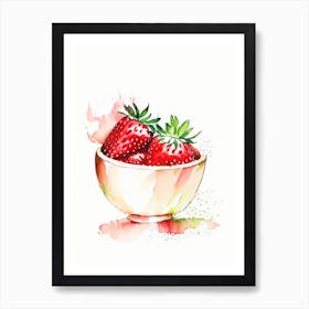 Bowl Of Strawberries, Fruit, Minimalist Watercolour 2 Art Print