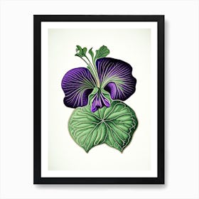 Sweet Violet Leaf Vintage Botanical 1 Art Print