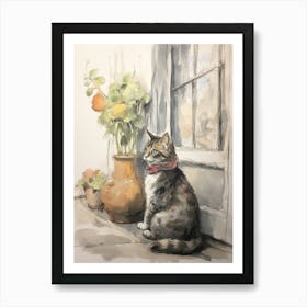 Storybook Animal Watercolour Cat 4 Art Print