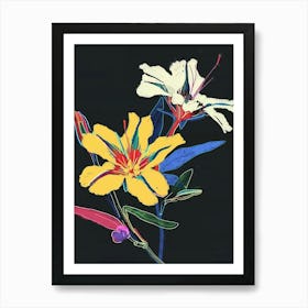 Neon Flowers On Black Evening Primrose 2 Art Print