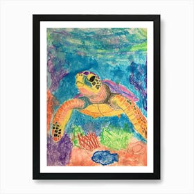 Colourful Underwater Sea Turtle Scribble Art Print