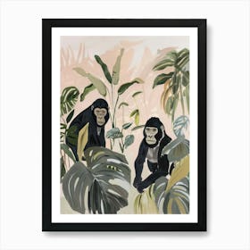 Gorillas Pastels Jungle Illustration 1 Art Print