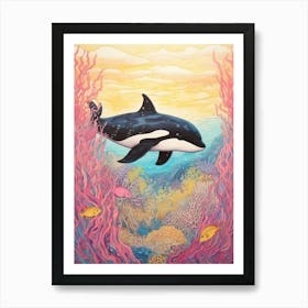 Pastel Crayon Underwater Orca Whale Drawing 4 Art Print