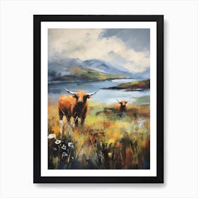 A Highland Cow & A Calf Impressionism Style 1 Art Print