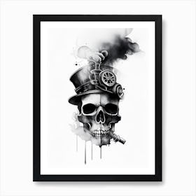 Skull With Watercolor Effects 3 Stream Punk Art Print