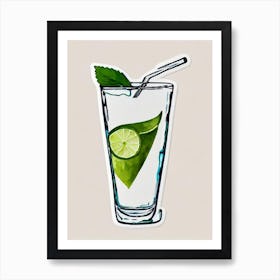 Mojito Minimal Line Drawing With Watercolour Cocktail Poster Art Print