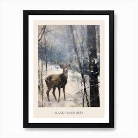 Vintage Winter Animal Painting Poster Black Tailed Deer 3 Art Print