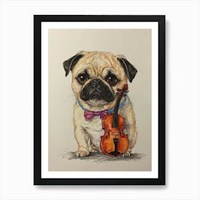 Pug With Violin 4 Art Print