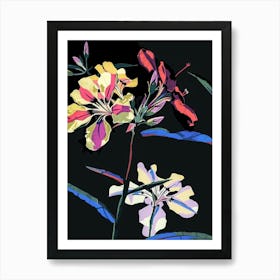 Neon Flowers On Black Phlox 4 Art Print