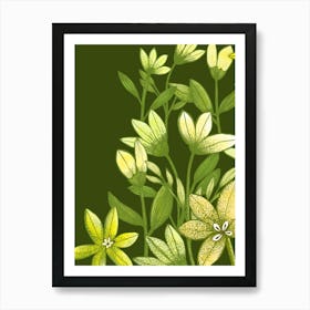 Yellow Flowers On Green Botanical Art Art Print