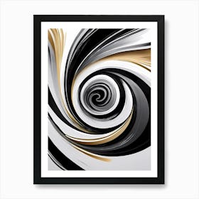 Spirals of Infinity: Abstract Black, White And Gold Swirl Poster