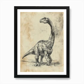 Plateosaurus Dinosaur Black Ink & Sepia Illustration 4 Art Print