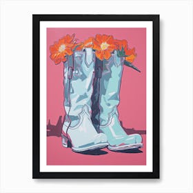 A Painting Of Cowboy Boots With Orange Flowers, Fauvist Style, Still Life 6 Art Print