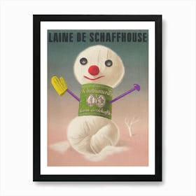 Yarn Snowman Vintage Poster Art Print