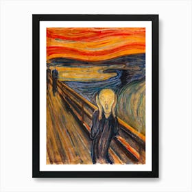 Edvard Munch "The Scream" or Skrik Painted in 1893 - Fully Remastered and Digitally Cleaned up Image - Signed and With the Inscription in Norwegian he Imbedded in the Sky - "Kan Kun Være Malet af en Gal Mand!” (“Can Only Have Been Painted by a Madman!”) HD Art Print